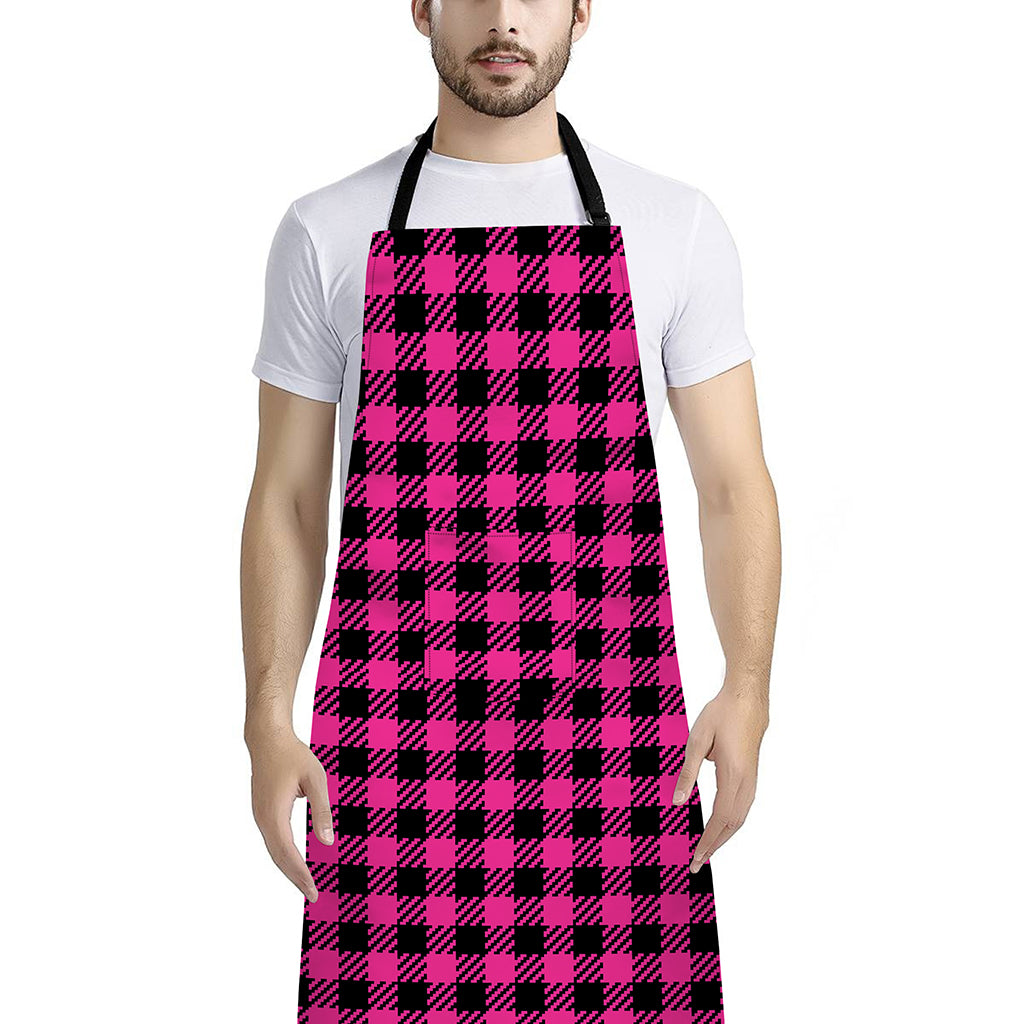 Hot Pink Buffalo Plaid Print Bib Apron With Pocket