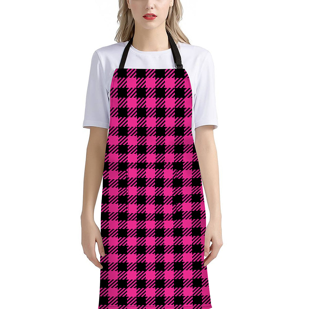 Hot Pink Buffalo Plaid Print Bib Apron With Pocket