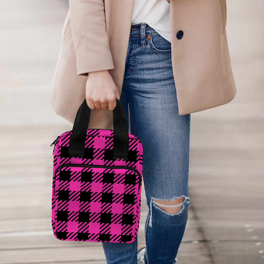 Hot Pink Buffalo Plaid Print Bible Tote Bag