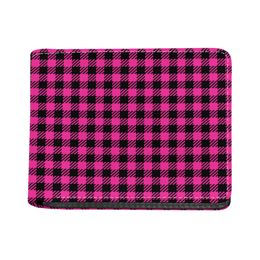 Hot Pink Buffalo Plaid Print Bifold Wallet