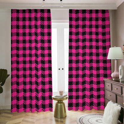 Hot Pink Buffalo Plaid Print Blackout Pencil Pleat Curtains
