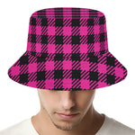 Hot Pink Buffalo Plaid Print Bucket Hat