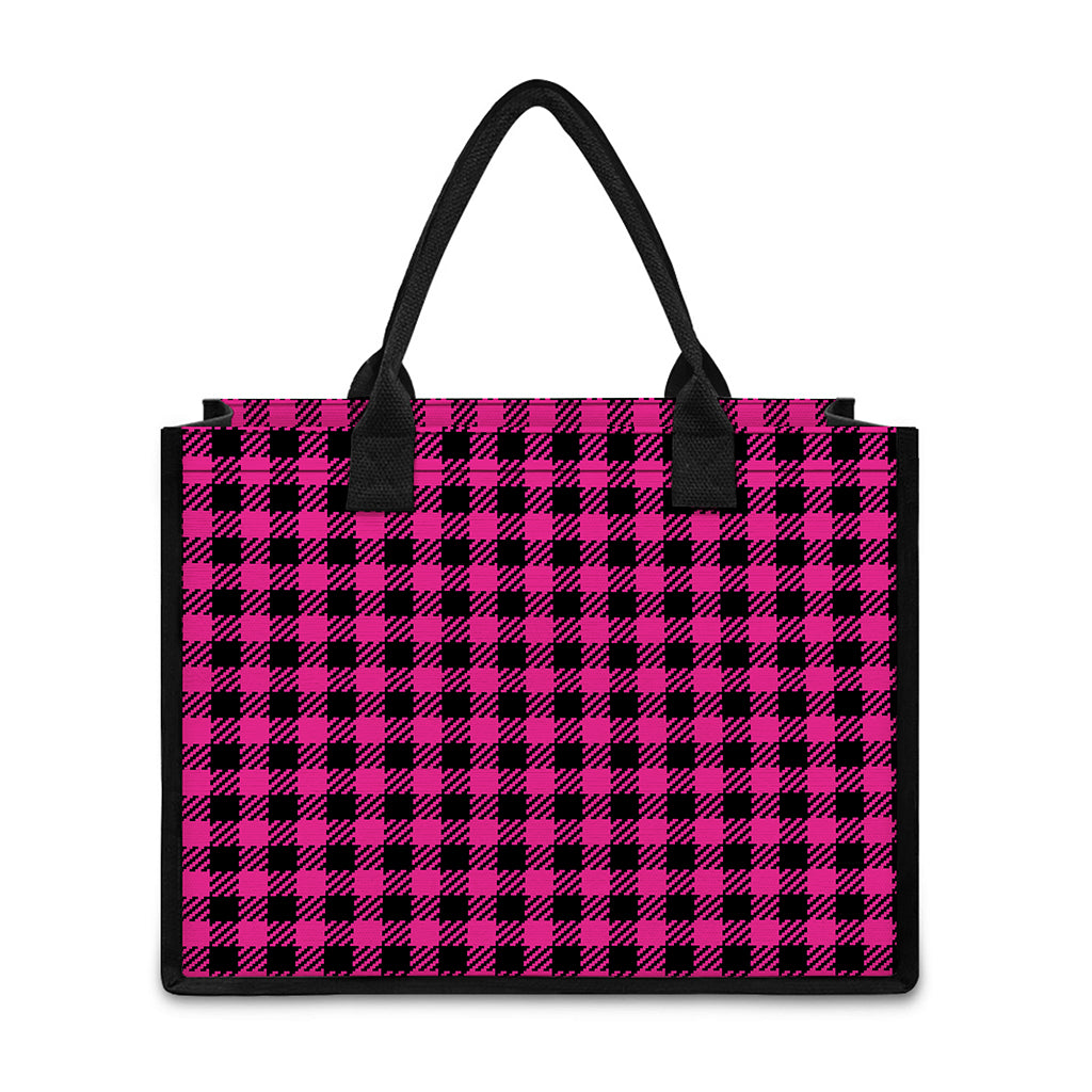Hot Pink Buffalo Plaid Print Canvas Tote Bag