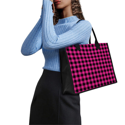 Hot Pink Buffalo Plaid Print Canvas Tote Bag