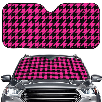 Hot Pink Buffalo Plaid Print Car Windshield Sun Shade
