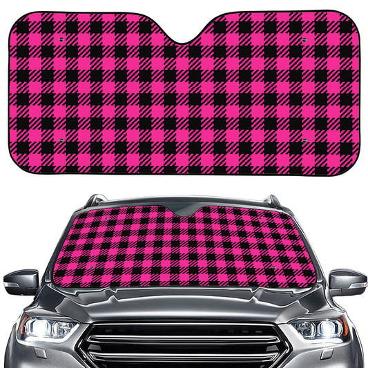 Hot Pink Buffalo Plaid Print Car Windshield Sun Shade