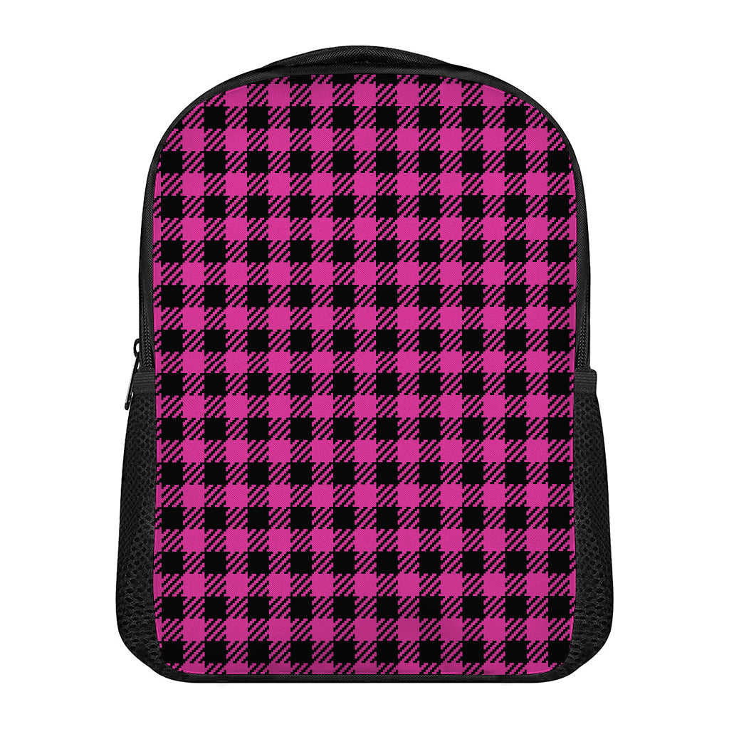 Hot Pink Buffalo Plaid Print Casual Backpack