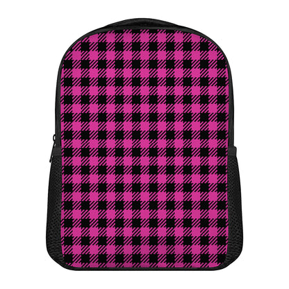 Hot Pink Buffalo Plaid Print Casual Backpack