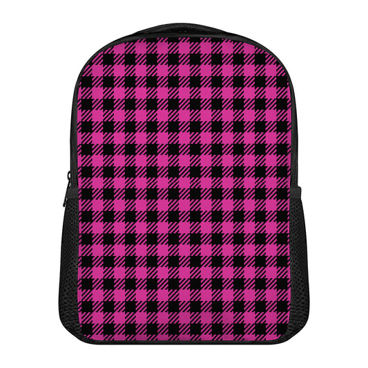 Hot Pink Buffalo Plaid Print Casual Backpack