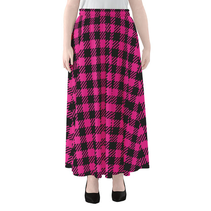 Hot Pink Buffalo Plaid Print Chiffon Maxi Skirt