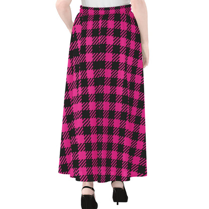 Hot Pink Buffalo Plaid Print Chiffon Maxi Skirt