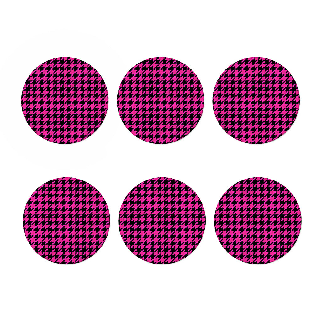 Hot Pink Buffalo Plaid Print Coaster Set