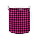 Hot Pink Buffalo Plaid Print Collapsible Laundry Basket