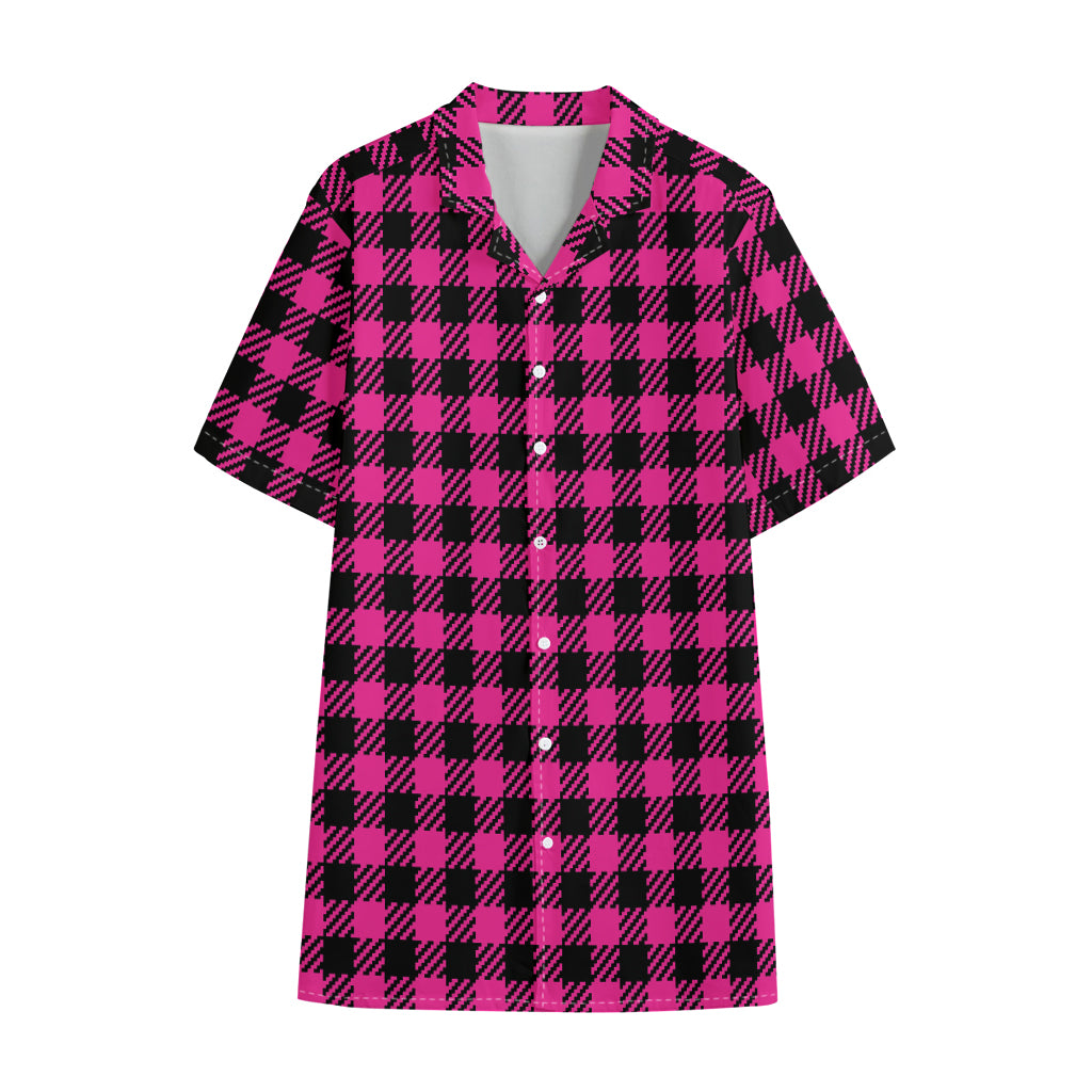 Hot Pink Buffalo Plaid Print Cotton Hawaiian Shirt