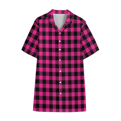 Hot Pink Buffalo Plaid Print Cotton Hawaiian Shirt