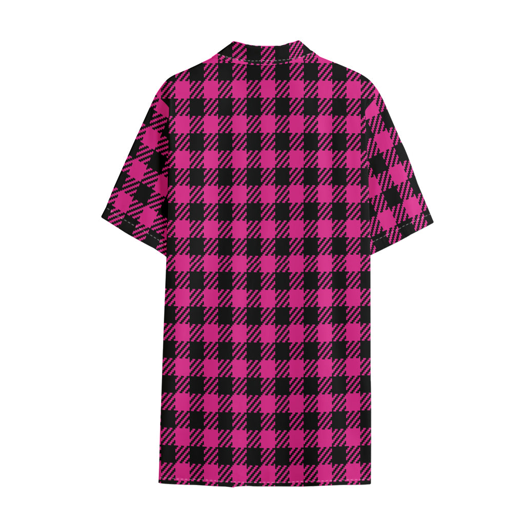 Hot Pink Buffalo Plaid Print Cotton Hawaiian Shirt