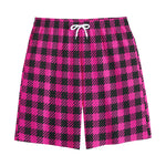 Hot Pink Buffalo Plaid Print Cotton Shorts