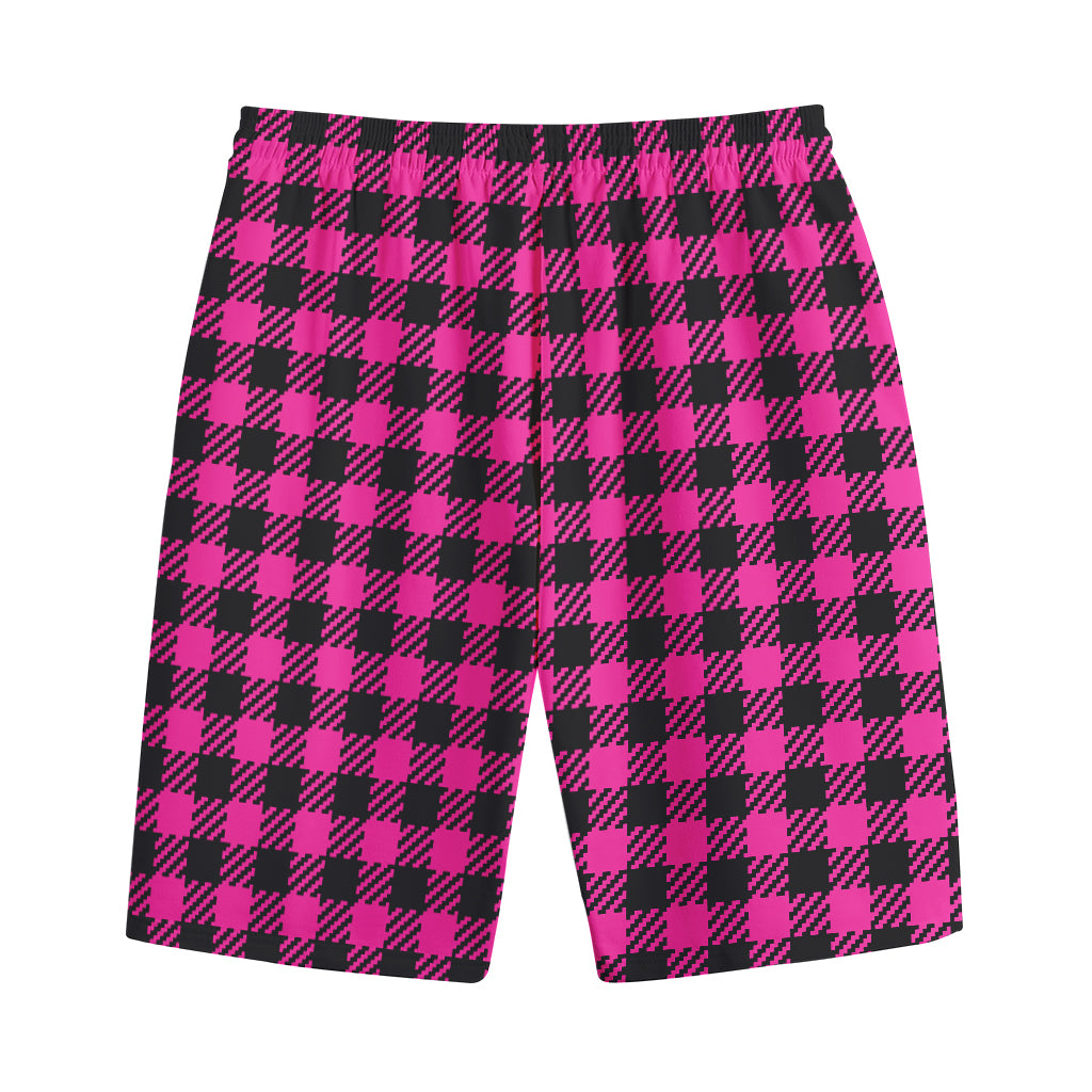 Hot Pink Buffalo Plaid Print Cotton Shorts