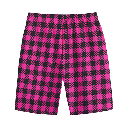Hot Pink Buffalo Plaid Print Cotton Shorts