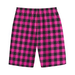 Hot Pink Buffalo Plaid Print Cotton Shorts