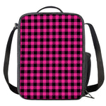 Hot Pink Buffalo Plaid Print Crossbody Lunch Bag