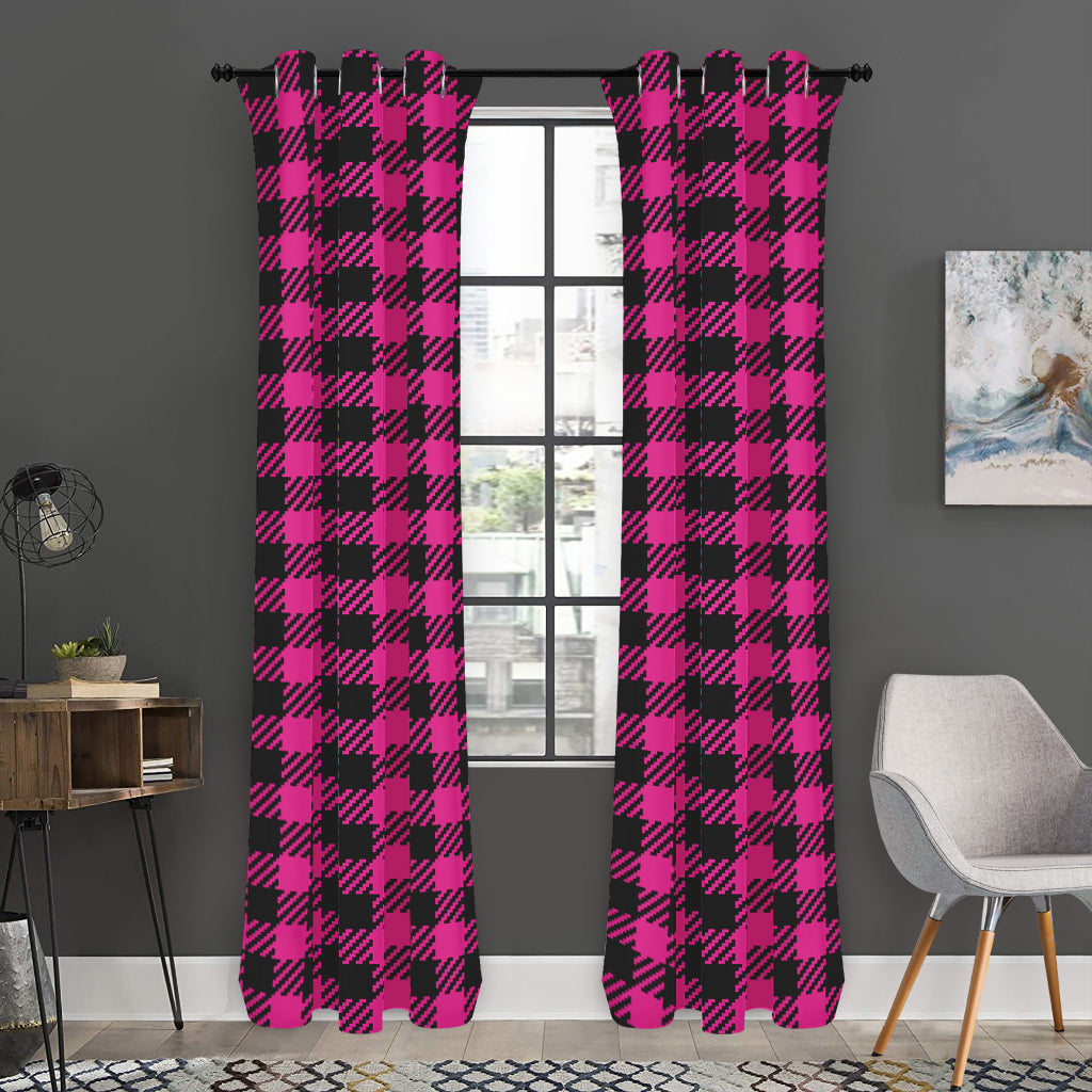 Hot Pink Buffalo Plaid Print Curtain