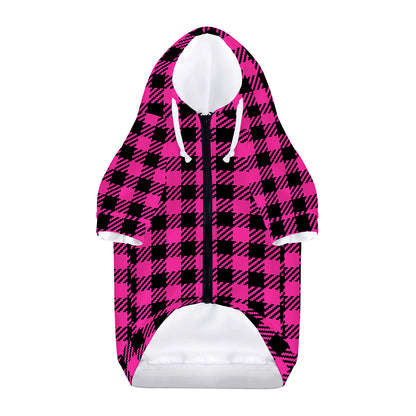Hot Pink Buffalo Plaid Print Dog Zip Up Hoodie