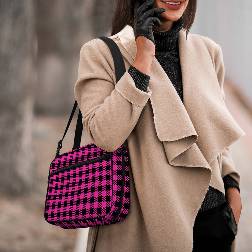 Hot Pink Buffalo Plaid Print Double Strap Bible Bag