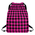 Hot Pink Buffalo Plaid Print Drawstring Backpack
