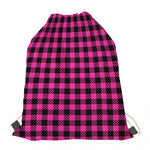 Hot Pink Buffalo Plaid Print Drawstring Bag