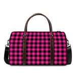 Hot Pink Buffalo Plaid Print Duffle Bag