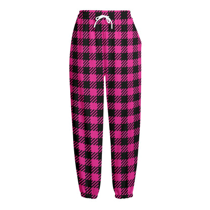 Hot Pink Buffalo Plaid Print Fleece Lined Knit Pants
