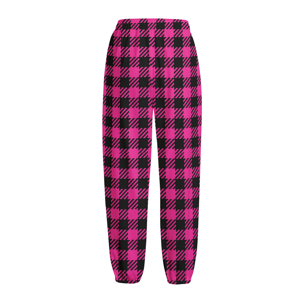 Hot Pink Buffalo Plaid Print Fleece Lined Knit Pants