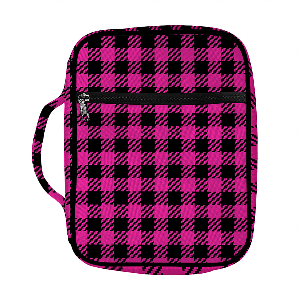 Hot Pink Buffalo Plaid Print Front Pocket Bible Bag