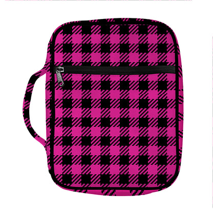 Hot Pink Buffalo Plaid Print Front Pocket Bible Bag