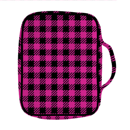 Hot Pink Buffalo Plaid Print Front Pocket Bible Bag