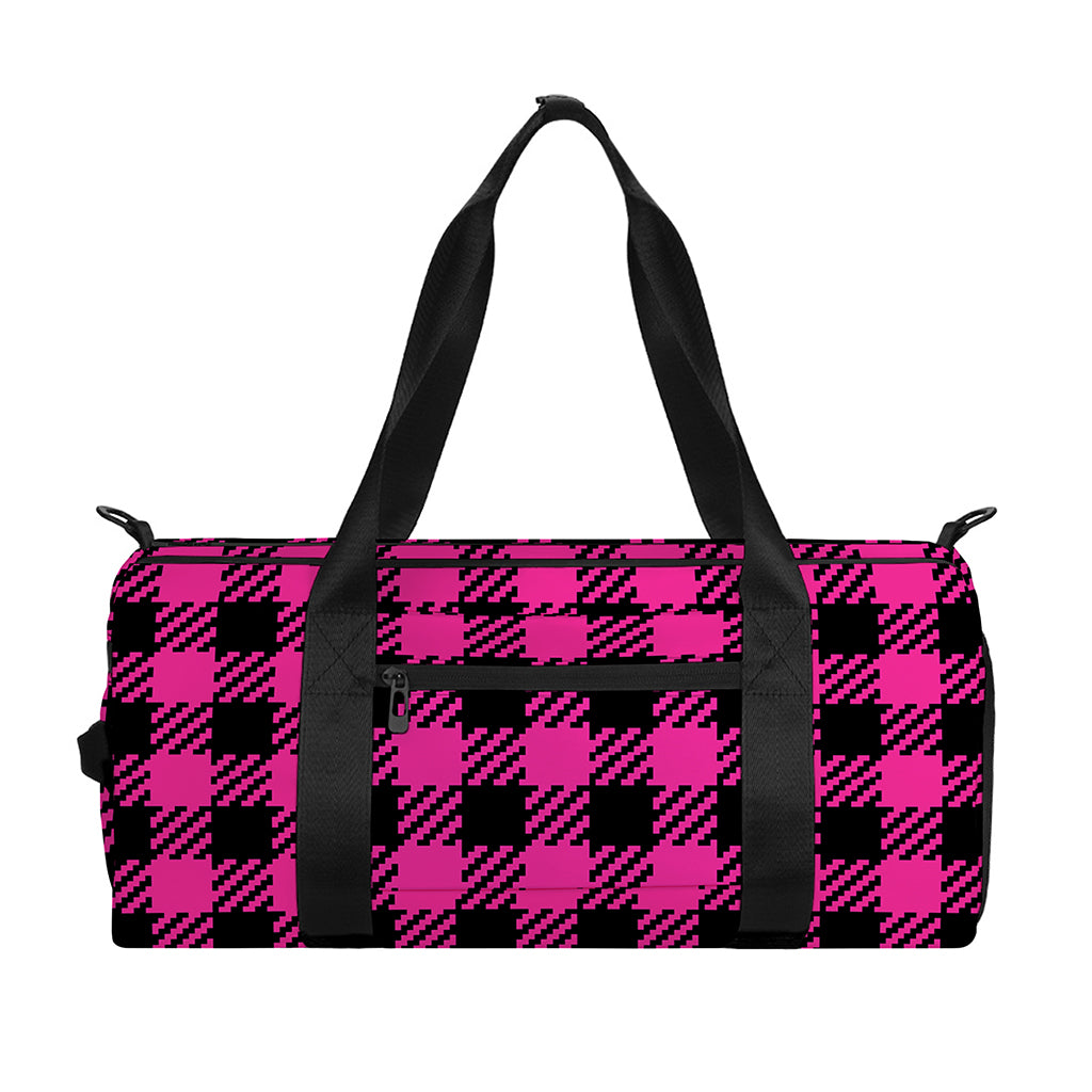 Hot Pink Buffalo Plaid Print Gym Bag