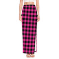 Hot Pink Buffalo Plaid Print High Slit Maxi Skirt