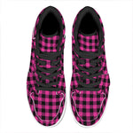 Hot Pink Buffalo Plaid Print High Top Leather Sneakers