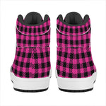 Hot Pink Buffalo Plaid Print High Top Leather Sneakers