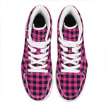 Hot Pink Buffalo Plaid Print High Top Leather Sneakers