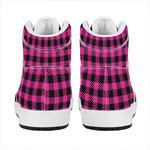 Hot Pink Buffalo Plaid Print High Top Leather Sneakers