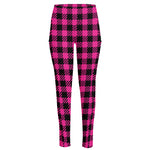 Hot Pink Buffalo Plaid Print High-Waisted Pocket Leggings