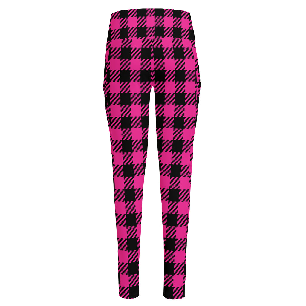 Hot Pink Buffalo Plaid Print High-Waisted Pocket Leggings