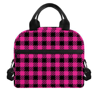 Hot Pink Buffalo Plaid Print Insulated Lunch Bag