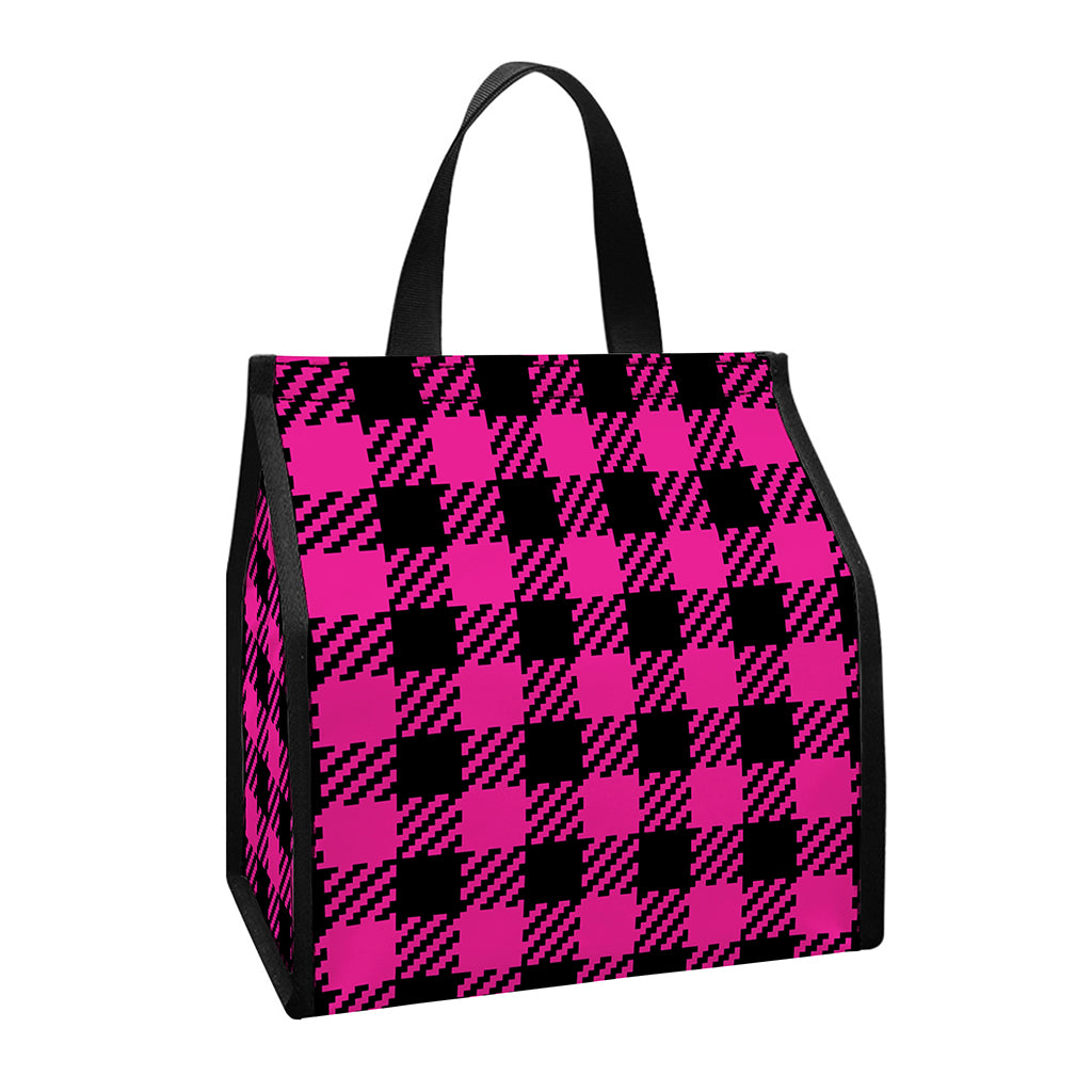 Hot Pink Buffalo Plaid Print Insulated Lunch Tote