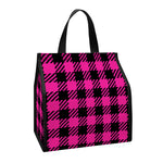 Hot Pink Buffalo Plaid Print Insulated Lunch Tote