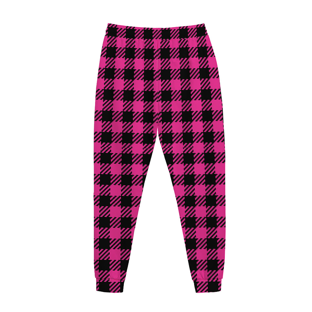 Hot Pink Buffalo Plaid Print Jogger Pants