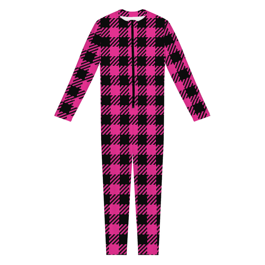 Hot Pink Buffalo Plaid Print Jumpsuit