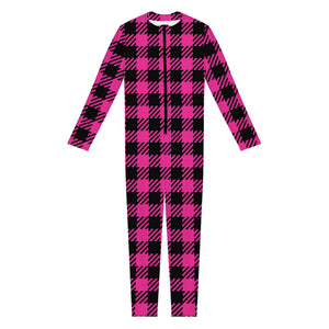 Hot Pink Buffalo Plaid Print Jumpsuit